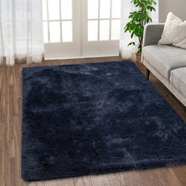 IMINROME Fluffy Area Rugs 6' x 9', Soft and Thick Faux Fur Shag Rug for Living Room Non-Slip Carpet for Bedroom, Home Decor Rug Nursery Accent Rug Carpets, Navy
