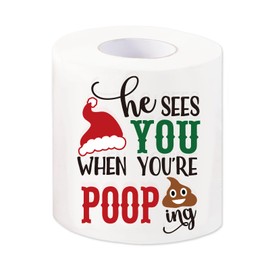 Funny Christmas Toilet Paper, He Sees You When You're Pooping Toilet Papers, Novelty Christmas Bathroom Decorations, White Elephant Gag Gifts for Christmas Stocking Stuffers Party Supplies