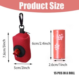 Poo Bag Holder with Dog Poo Bags Reusable Poo Bag Dispenser Portable Mesh Dispenser Pouch Red Poop Waste Bag Pet Supplies for Outdoor Travel Walking Park