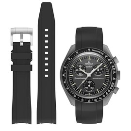 DPHUAHANG WatchBands 20mm for Moonswatch Watch,Curved Silicone Strap,Compatible with Omega X Swatch Speedmaster Watch,Swatch Omega Moonswatch Speedmaster Watch Replacement Strap for Women Men (black)