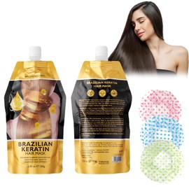 Hair Mask Haarmaske 350g Haarspülung mit 3 Duschhauben Intensiv-Reparatur-Spülung, Intensive Reparatur & Glanz für strapaziertes Haar Mit pflegenden Ölen für seidige Weichheit (Keratin)