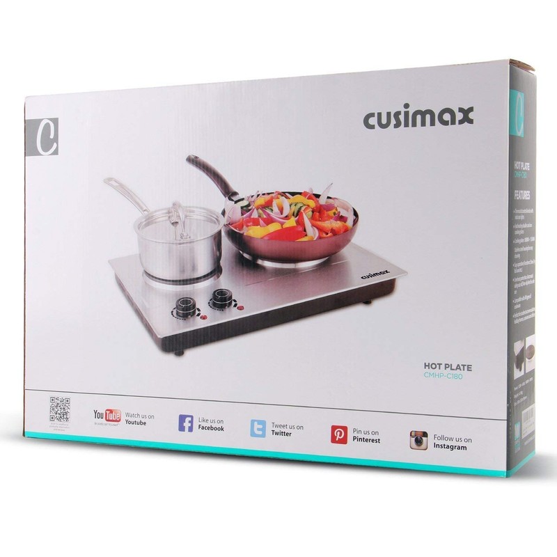 CUSIMAX 1800W Double Hot Plate, Stainless Steel Silver Countertop Burner