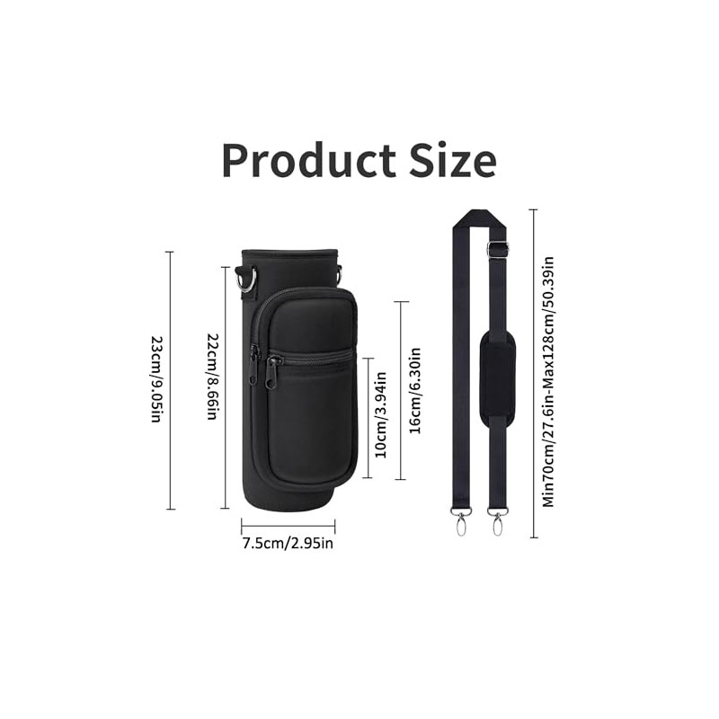 Insulated Water Bottle Holder with Crossbody Strap and Pockets