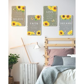 KUVIOKE Sunflower Wall Sign Decor Inspirational Kitchen Decor Vintage Rustic Farmhouse Yellow Flowers Metal Sign Bedroom Bathroom Living Kitchen Decoration Ready to Hang 8x12in