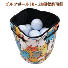 HELLO NRC Drawstring Golf Ball Case, Golf Ball Pouch, Tennis Ball Storage Bag, Cute Cat Pattern, Waterproof, PU Leather, Soft Plush, Interior, Adjustable Elastic Strap to Hang on Bag, Large Capacity