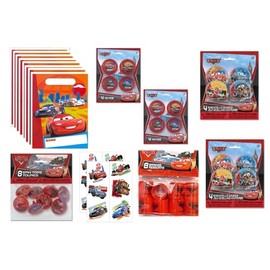 Unique Cars Party Supplies Favor Bundle Pack includes 8 Loot Bags, 8 Yo Yos, 8 Bagatelle Games, 8 Spin Tops, 8 Springs, 12 Tattoos (Bundle for 8)