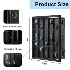 Sboitflmm 34 Shot Glass Display Case - Shot Glass Holder - Shot Glass Shelf Wall Mount Wooden Lockable with Removable Shelves for Collection Shot Glass UV Protection Acrylic Glass Door, Black