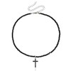 SCJJZ Women's Short Thin Necklace with Black Crystal Beads Cross