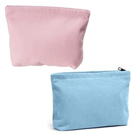 2Pcs Cosmetic Bags, BetterJonny Polka Dot Corduroy Makeup Bag Travel Makeup Pouch Handbags, Large Capacity Toiletry Bag with Metal Zipper Make Up Bag for Women Girls
