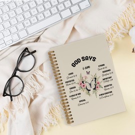 QLMX Christian God Says I Am Loved Spiral Notebook, Bible Verse Butterfly Journal Notebook, Christian Journals for Women, Scripture Inspirational Office Supplies Gifts for Women Christian, 5.5X8.3 In