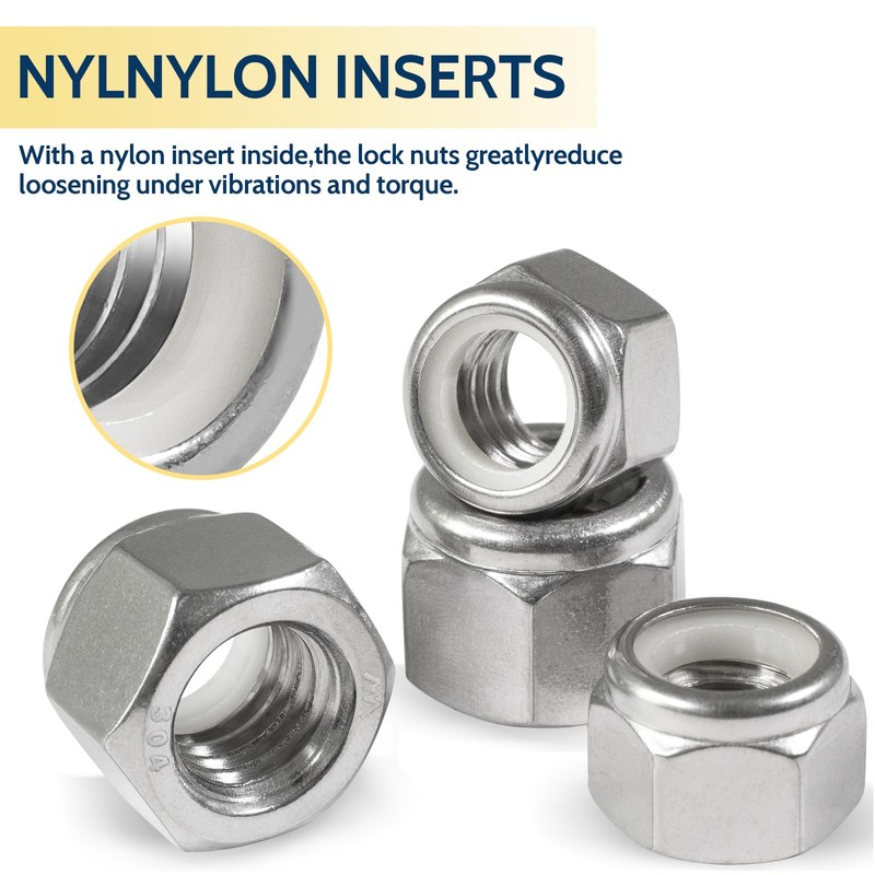 Vifmy 20 Pack 1/2"-13 Inch Locknuts,304 (A2-70) Stainless Steel Nylon