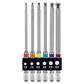 OIENNI Ball Point Hex Bit Set, 6-Piece, 100mm, Single Head, 6.35mm Hex Shank, Magnetic Screwdriver Bit, Opposite Side 2/2.5/3/4/5/6, for Electric Screwdriver (100mm, 6-Piece Set)