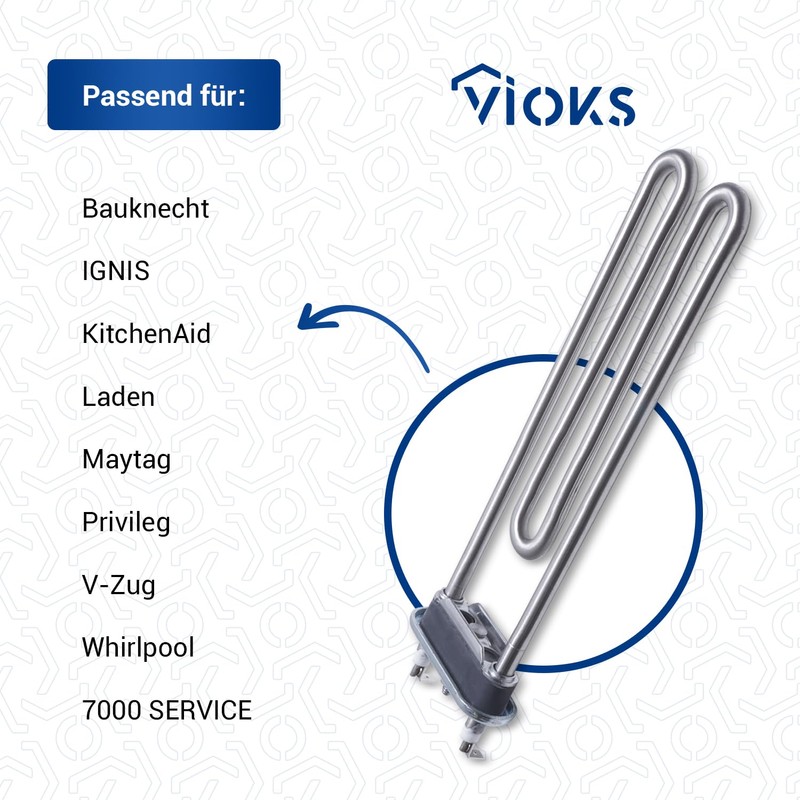 Heating Element Heating Rod for Washing Machine Replacement for Bauknecht