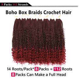 Goddess Box Braids Crochet Hair 14 Inch Crochet Boho Box Braids Pre Looped 8 Packs Boho Box Braids Crochet Hair For Black Women Crochet Box Braids With Curly Ends (14 Inch,1B/BUG)
