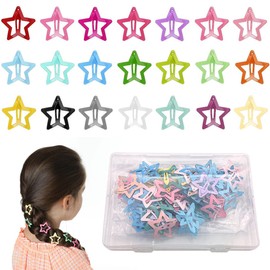 70Pcs Star Hair Clips for Girls Colorful Star Clips Cute Hair Clips Metal Non-Slip Snap Hair Clip with Clear Box for Women Girls