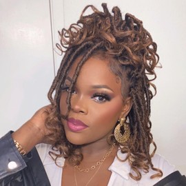 Toyotress French Curl Locs Crochet Hair - 12 Inch 8 Packs Ombre Blonde Faux Locs With Curly Ends, Short Pre-Looped Soft Locs Braiding Hair Extensions (12 Inch, T27-8P)