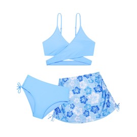 3PCS Girls Bikini Set Swimsuits with Skirt Bathing Suit Adjustable Swimwear