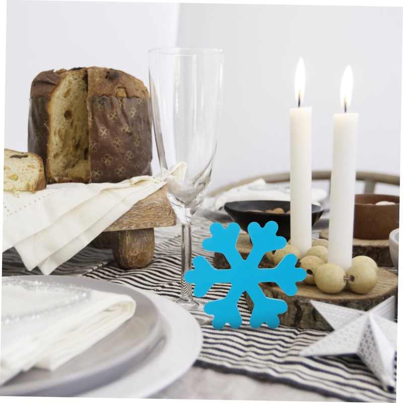 MAGICLULU 3pcs Blue and White Wooden Snowflake Ornaments Xmas Table