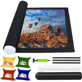 Puzzle Mat for Puzzles up to 2000 Pieces, 1500 Pieces, 1000 Pieces - Non-Slip Puzzle Mat with 4 Sorting Trays, Puzzle Roll for Adults & Children, Easy Storage & Transport