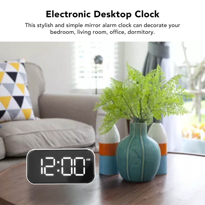Digital Alarm Clock Large Number USB Rechargeable Mirror Electronic Desktop