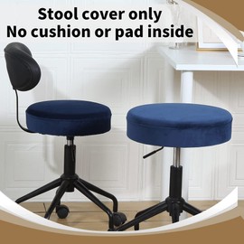 SINOSSO Velvet Bar Stool Cover, Soft & Elastic Round Slipcover for Small Upholstered Furniture（Dia.15-17", Navy）