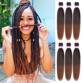 MSBELLE Brown Braiding Hair Pre Stretched,20 Inch 6 Pack Prestretched Ombre Braiding Hair Extensions for Women Synthetic Soft Yaki Texture Crochet Braids Hair Extensions(1B/30#)