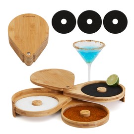 Sunziba Margarita Salt Rimmer Set | Bartender Accessories for Home Bar | Complete 3-Tier Bamboo Margarita Kit with Salt Rimmer (Bamboo Salt Rimmer Set)