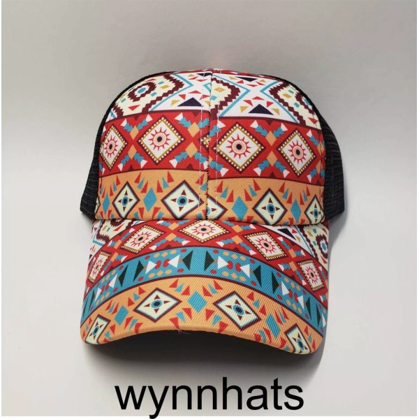Unbranded Aztec. Messy High Bun Ponytail Adjustable. Mesh back Trucker
