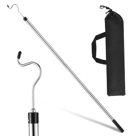 Clothes Hook Pole, 50" Stainless Steel Closet Pole Reacher with S-Shaped Hook for Hanging Clothes, Plants, Lights