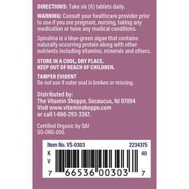 Organic Spirulina - Blue-Green Microalgae Superfood - 3,000 MG (200 Tablets)