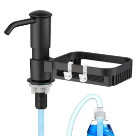 Soap Dispenser for Kitchen Sink, Built in Soap Dispenser Pump with Sponge Holder, Under Counter Black ABS Pump Head with 38" Extension Tube Kit, Good Suction Power (Black)