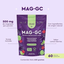 Vitatú | Mag GC sabor Lemon Berries Glicinato de Magnesio, Citrato de Magnesio y Colágeno Hidrolizado + Saborizantes naturales, 60 días de duración