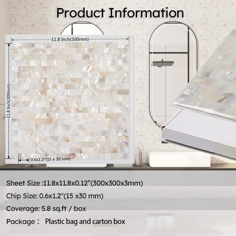 Diflart Mother of Pearl Peel and Stick Backsplash Subway Mosaic