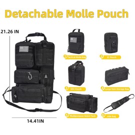 Tactical Car Seat Back Organizer,Tactical Molle Seat Back Organizer with 6 Detachable Molle Pouch,Universal Fits for Car Truck Jeep Vehicle Black