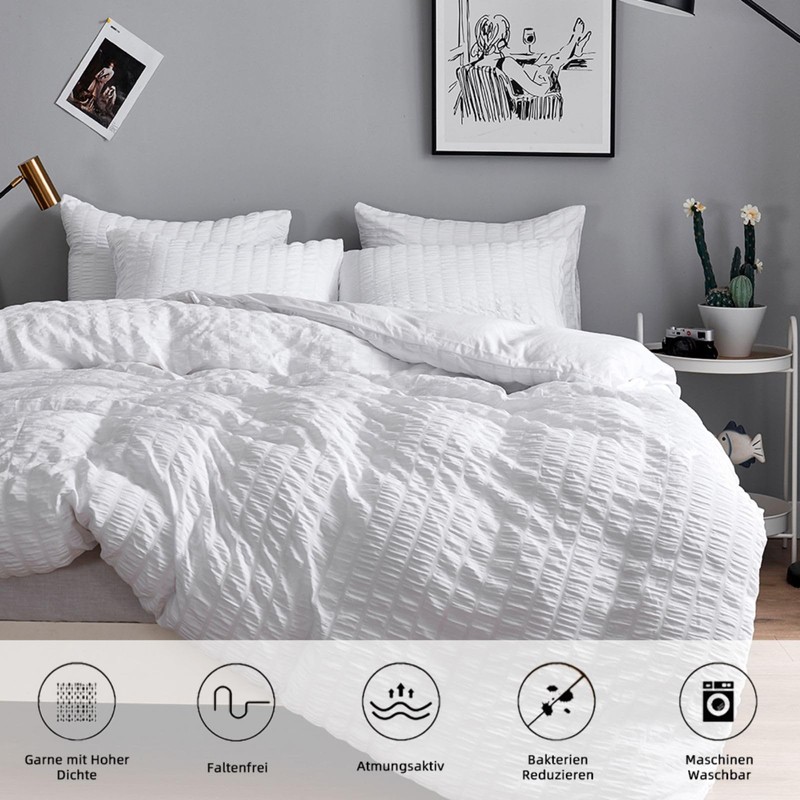 Freyamy Seersucker Bed Linen (135 x 200 cm), 2-Piece Set,