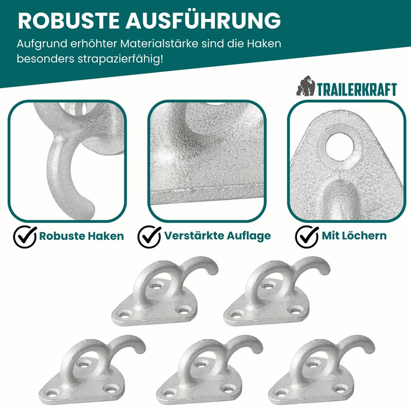 TRAILERKRAFT® PlusPro Three-Hole Tarpaulin Hooks, Net Hooks for Trailer Tarpaulin,