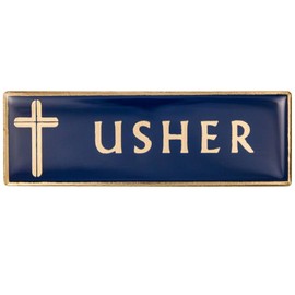 Usher Magnetic Badges Large Gold & Blue for Church Package of 2