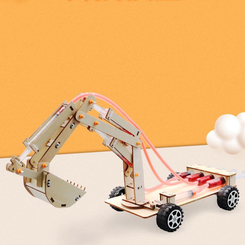 Hydraulic Excavator Model Educational Wooden Science Experiment Toy DIY STEM