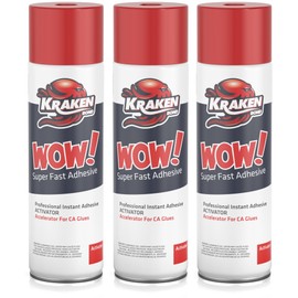 KRAKEN BOND Wow! Spray Adhesive Activator(3X16.9 Oz.) - Cyanoacrylate Super Glue Accelerator Spray for Plastic, Metal, Wood & PVC, CA Glue Activator | 3 Pack