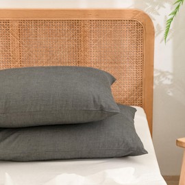 BESTOUCH 100% Washed Cotton Pillowcase for Hair and Skin Linen Feel Soft Comfortable Breathable 2 Set Pillow Case with Envelope Closure Solid Dark Grey King 20x36 Inches