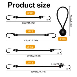 Bungee Cords with Hooks, 14 Pcs Heavy Duty Bungee Cord, UV-Resistant Multi-Purpose Elastic Bungee Straps Ideal for for Securing Tarps, Luggage, Tents, Bikes, Trunks, Camping