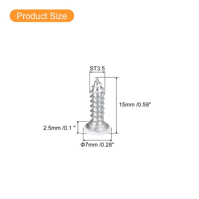 sourcing map 100pcs ST3.5x15mm White Flat Head Phillips Self-Tapping Screws