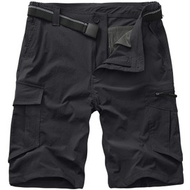 Toomett Mens Outdoor Casual Expandable Waist Lightweight Water Resistant Quick Dry Fishing Hiking Shorts,6230,Black,32