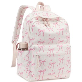 LEDAOU Backpack for Teenagers Girls School Backpack Large Book Bags Primary School High School Cord Lightweight Laptop Bags for Girls Women Casual Travel Daypacks (Cord Pink White Strawberries)