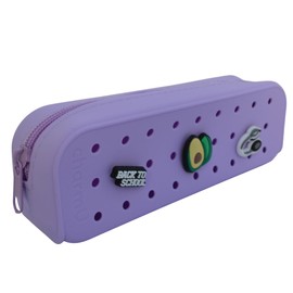 charmU - Pencil Case Pouch. Includes 3 Surprise Snap On Charms. Ideal for School Supplies, Arts and Crafts, Makeup Bag, Beach and Pool Day Essentials - Great for Boys and Girls (Lilac)