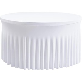 WedDecor White Table Cloth Skirt, 5ft x 2.5ft Pleated Round Spandex Stretchable Tablecloth Cover For Wedding, Dining, Birthday Party, Baby Shower, Restaurant and Special Events Table Decoration