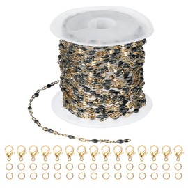 PATIKIL Stainless Steel Jewelry Chain, 16Ft 2mm Black Enamel Link Cable Chains for Necklace Earring Bracelet Findings Jewelry Making Trucker Hat Chains, Gold/Black