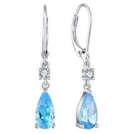 YL Teardrop Dangle Earrings 925 Sterling Silver Drop Earring Created Aquamarine Leverback Jewelry for Women