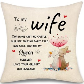 aligarian Wife Wedding Anniversary Cushion Cover Gifts for Women Valentines Gifts for Her Romantic Quote Home Decorations for Lovers Throw Pillow Cover Birthday Christmas (Wife-2)