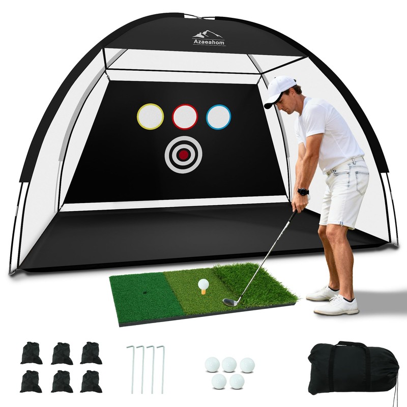 Golf Net, 10x7 Ft Golf Hitting Net with Tri-Turf Mat,